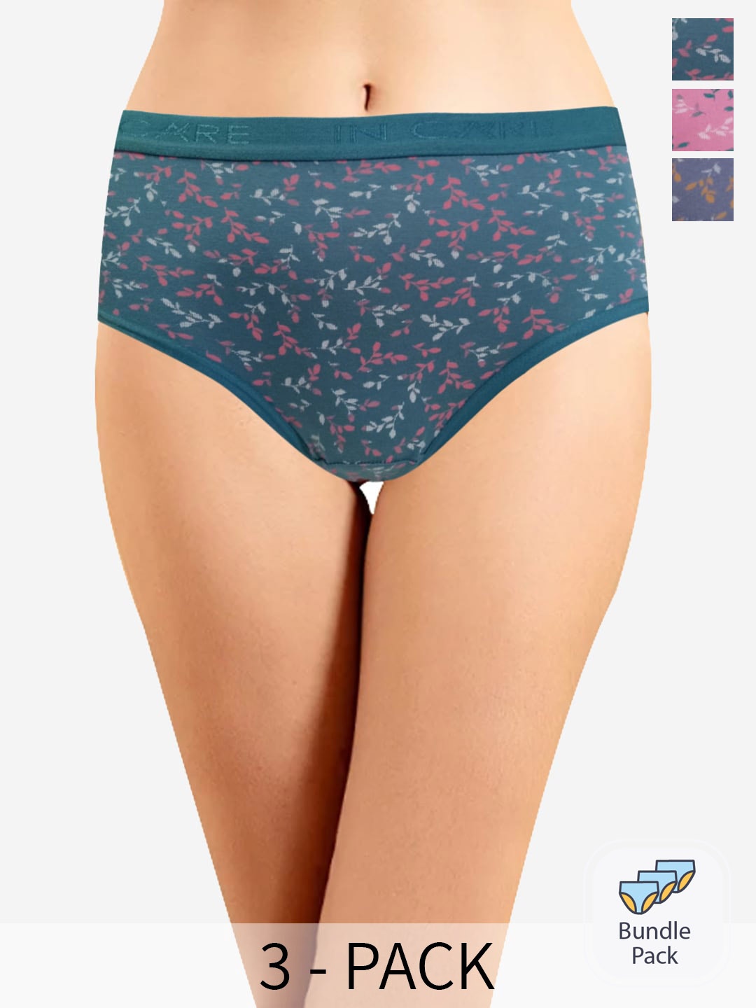 

In Care Women Pack Of 3 Pure Cotton Hipster Briefs, Green
