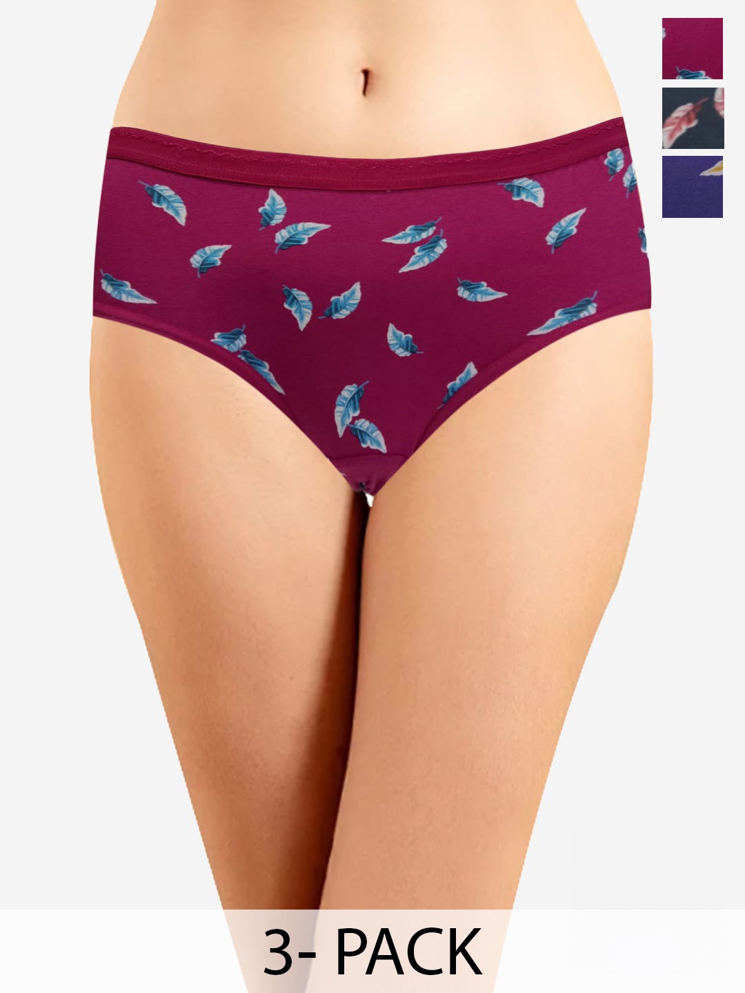 

In Care Pack Of 3 Printed Pure Cotton Anti Bacterial Hipster Briefs, Maroon