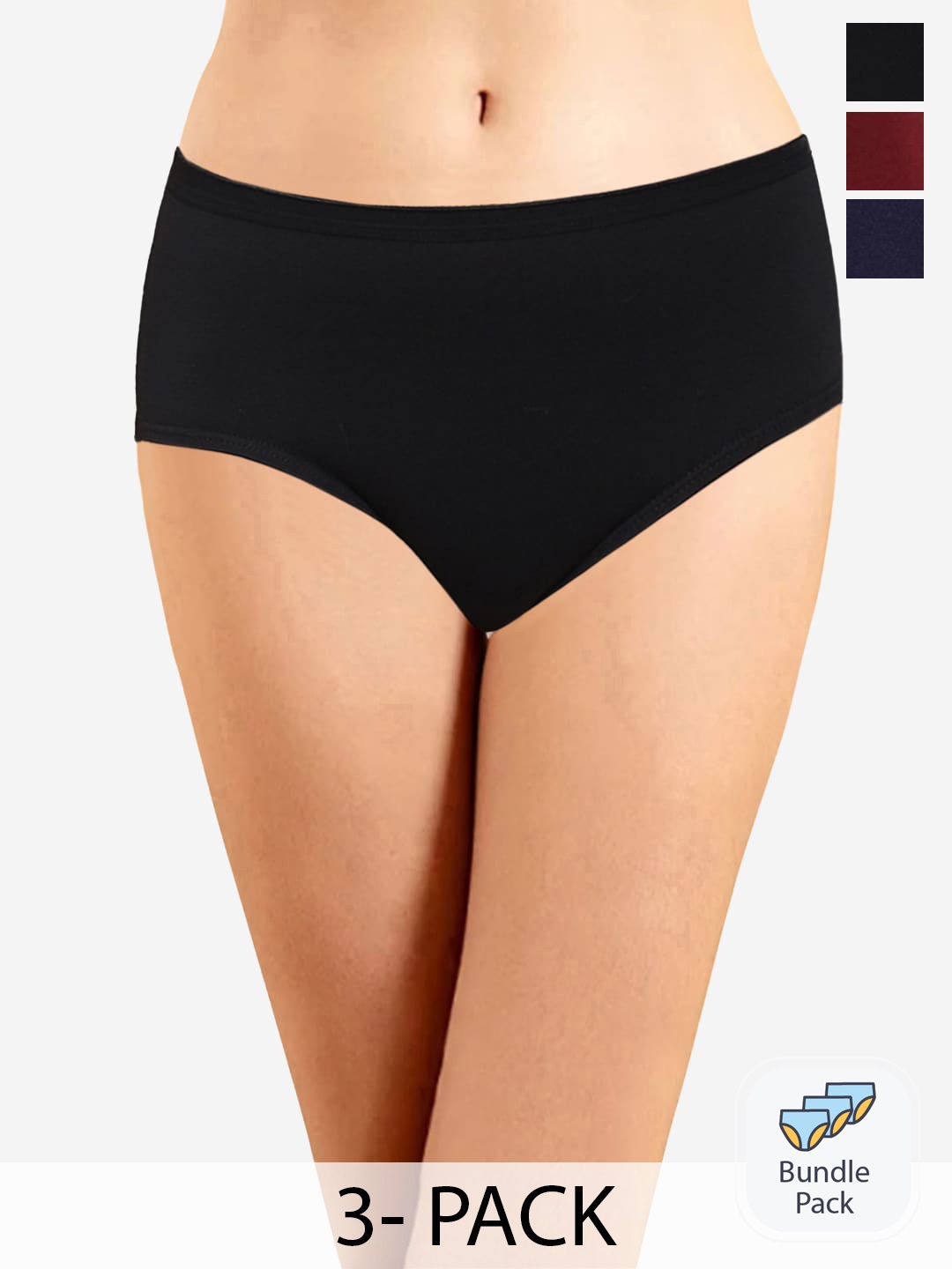 

In Care Pack Of 3 Printed Pure Cotton Anti Microbial Hipster Briefs, Black