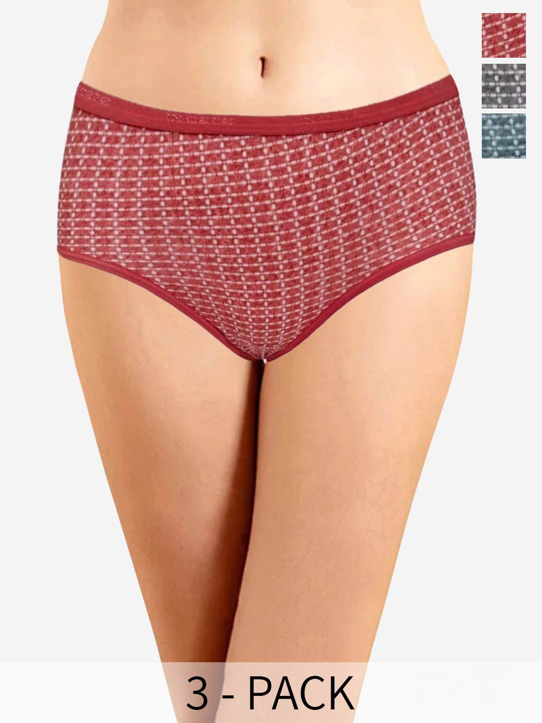 

In Care Pack of 3 Printed Pure Cotton Hipster Briefs, Red
