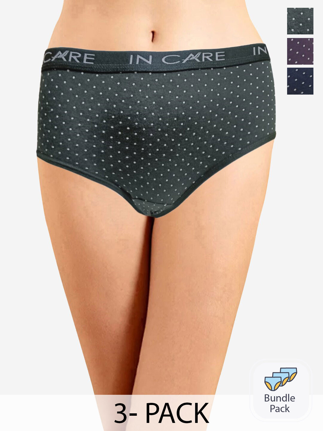 

In Care Women Pack of 3 Printed Pure Cotton Hipster Briefs, Multi