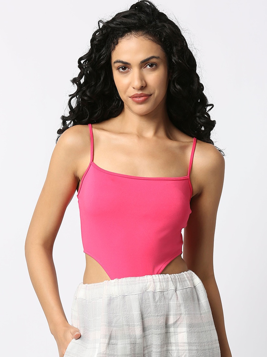 

Disrupt High-Cut Shoulder Straps Bodysuit, Pink