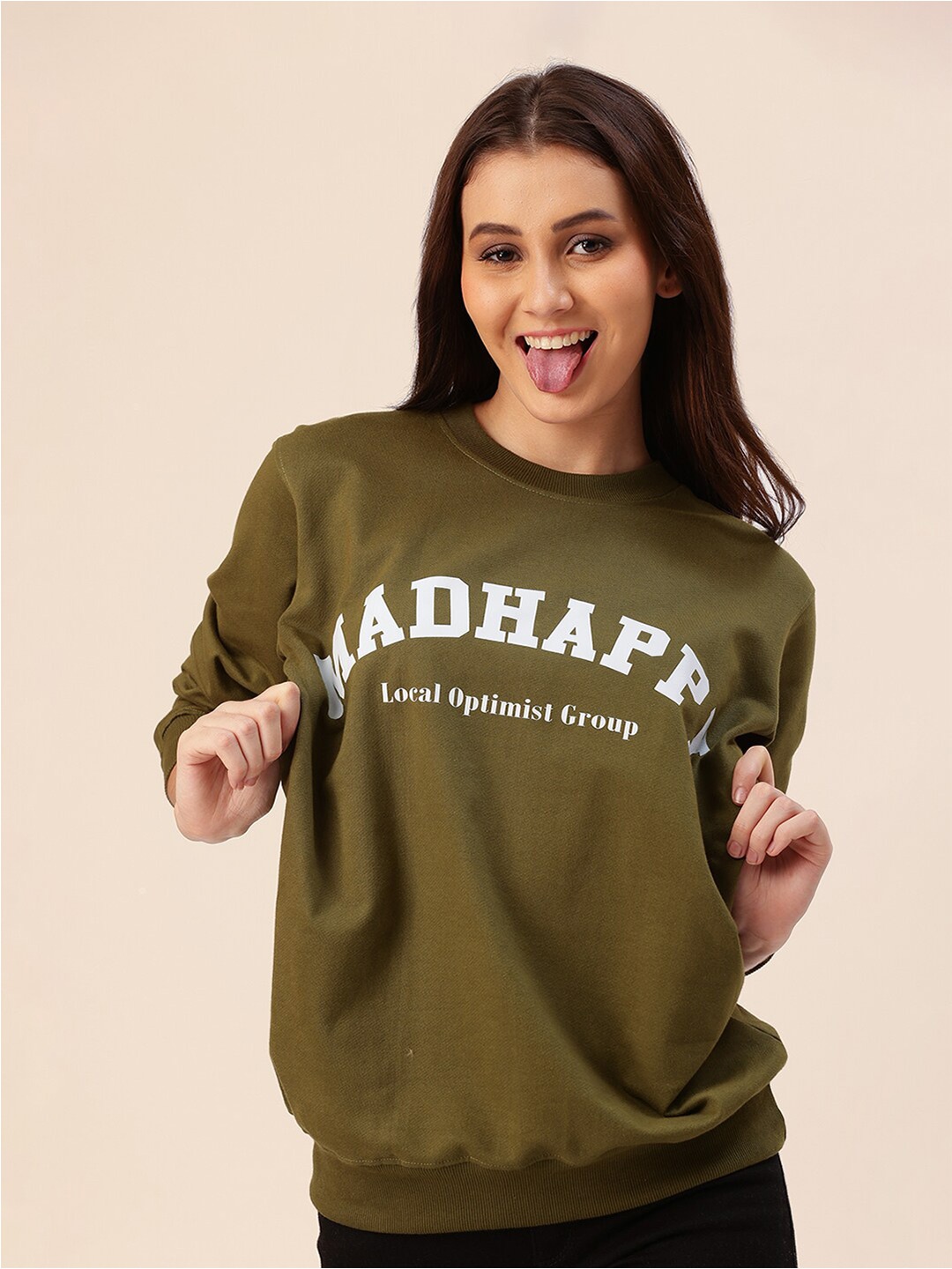 

Lounge Dreams Typography Printed Cotton Pullover Sweatshirt, Olive