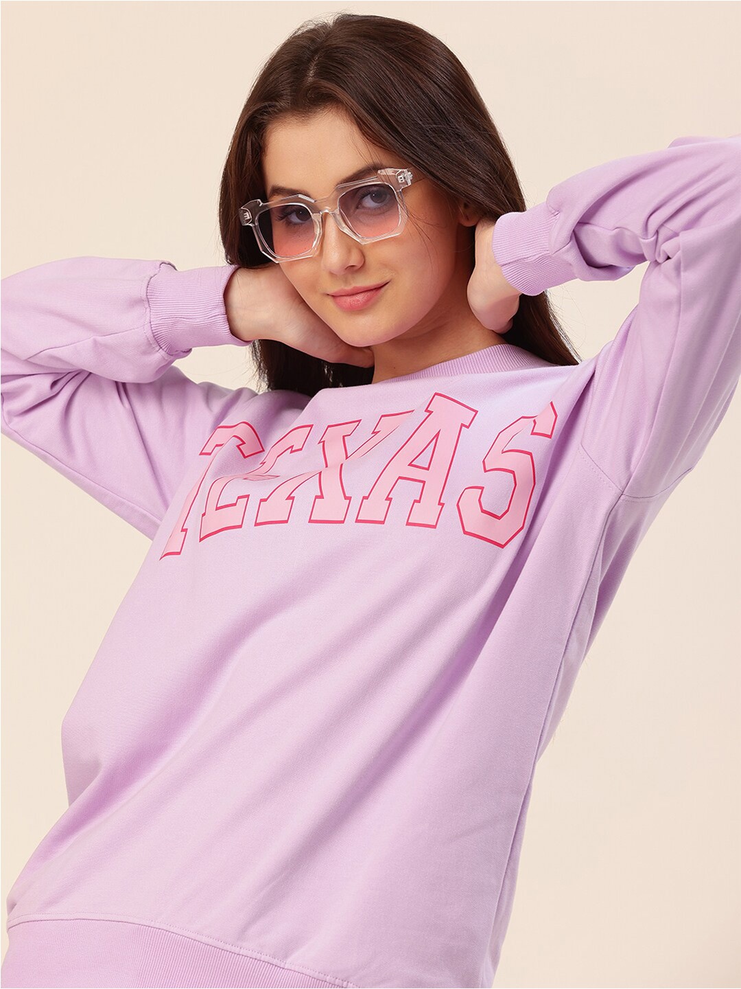 

Lounge Dreams Typography Printed Pure Cotton Pullover Sweatshirt, Lavender