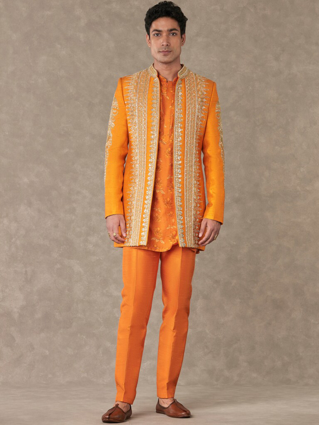 

Masaba Striped Lightweight Longline Tailored Jacket, Orange