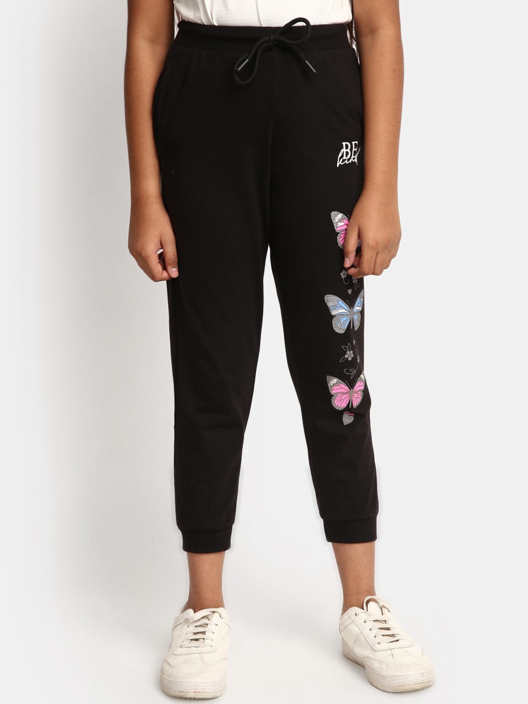 

V-Mart Girls Graphic Printed Slim Fit Cropped Joggers, Black