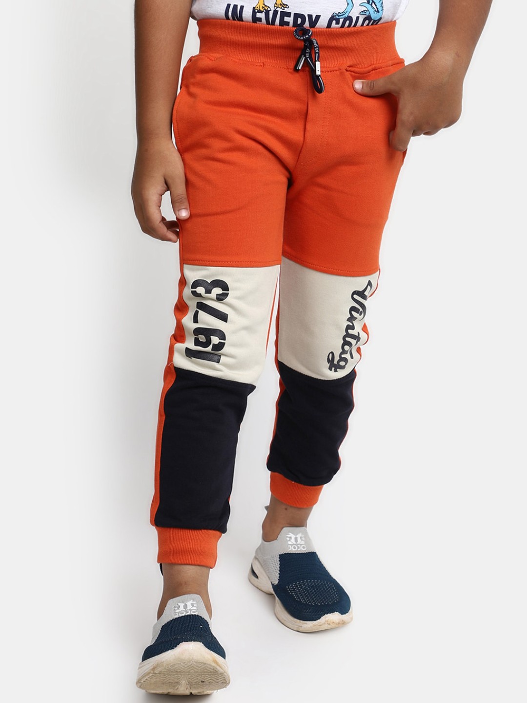 

V-Mart Boys Colourblocked Cotton Joggers, Orange