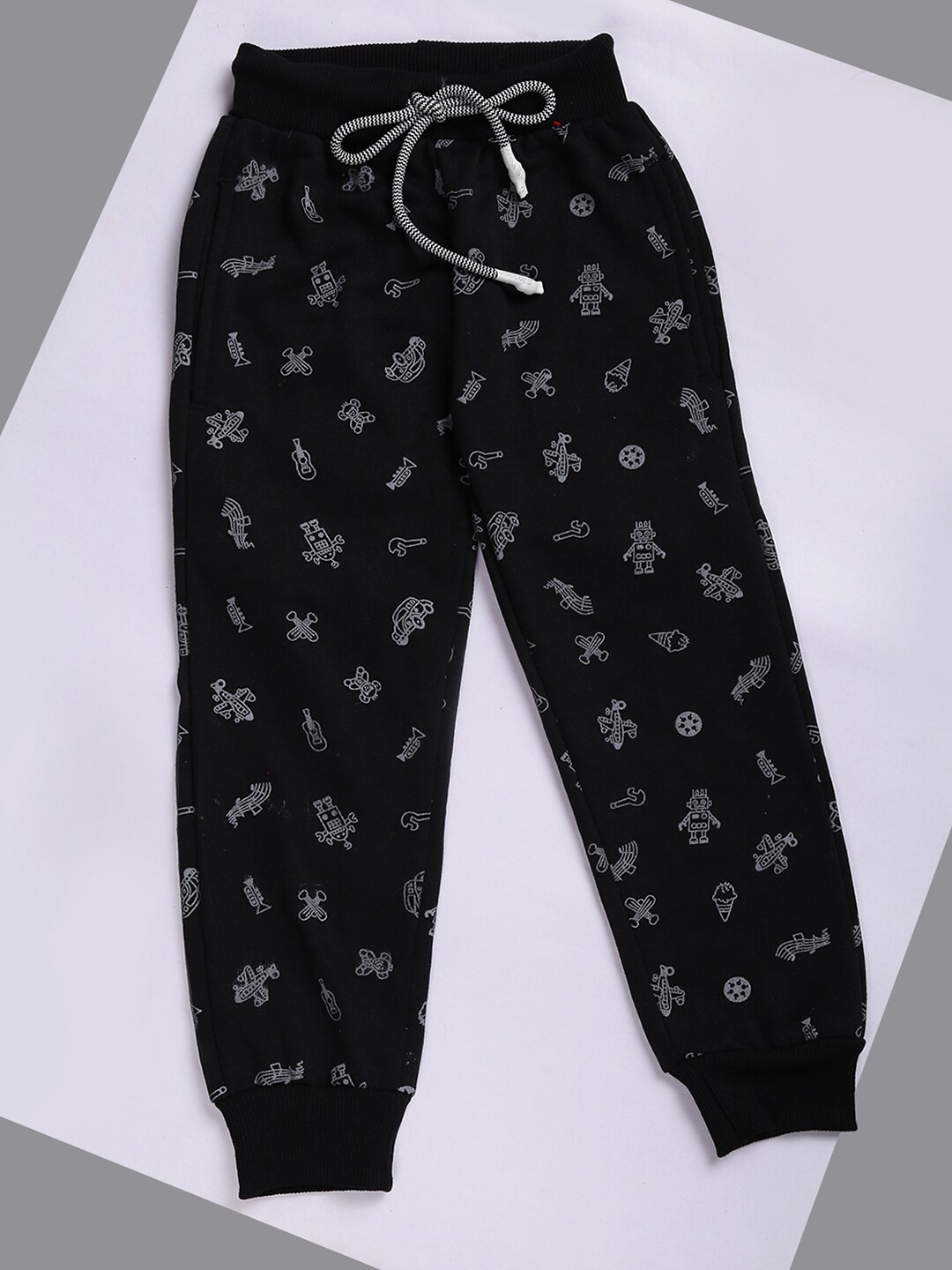 

V-Mart Boys Printed Fleece Lounge Pants, Black