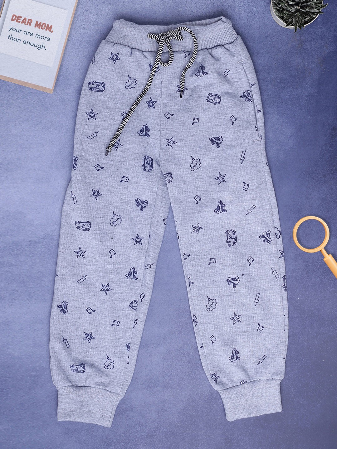 

V-Mart Boys Printed Fleece Lounge Pants, Grey melange