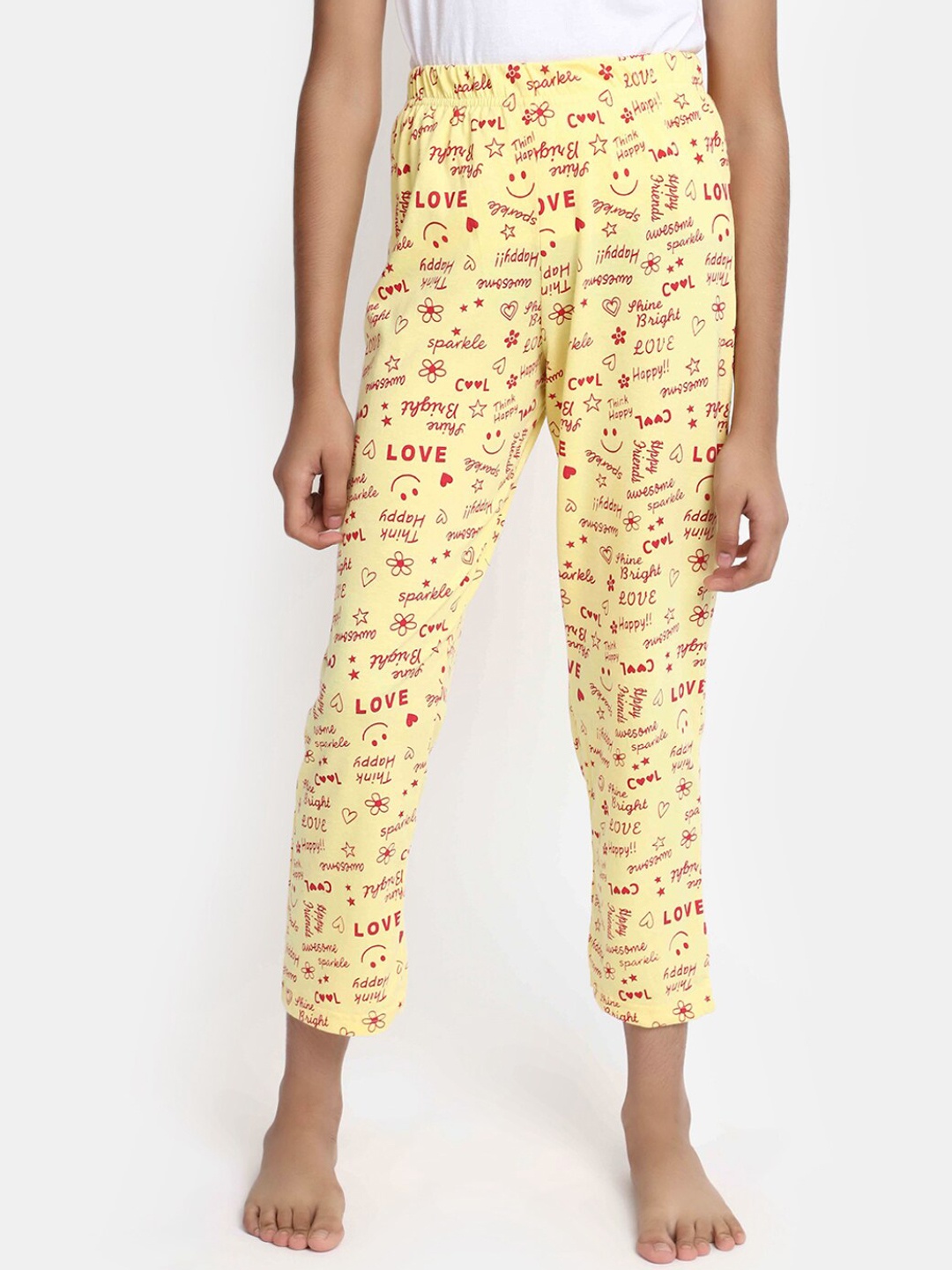 

V-Mart Girls Printed Mid-Rise Lounge Pants, Yellow