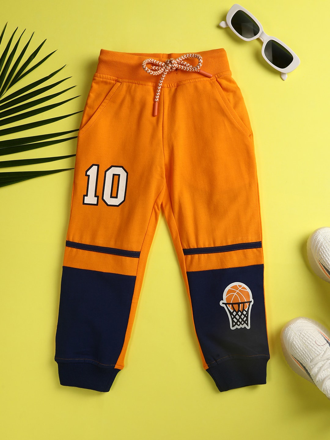 

V-Mart Boys Printed Cotton Loop Knit Mid-Rise Lounge Pants, Orange