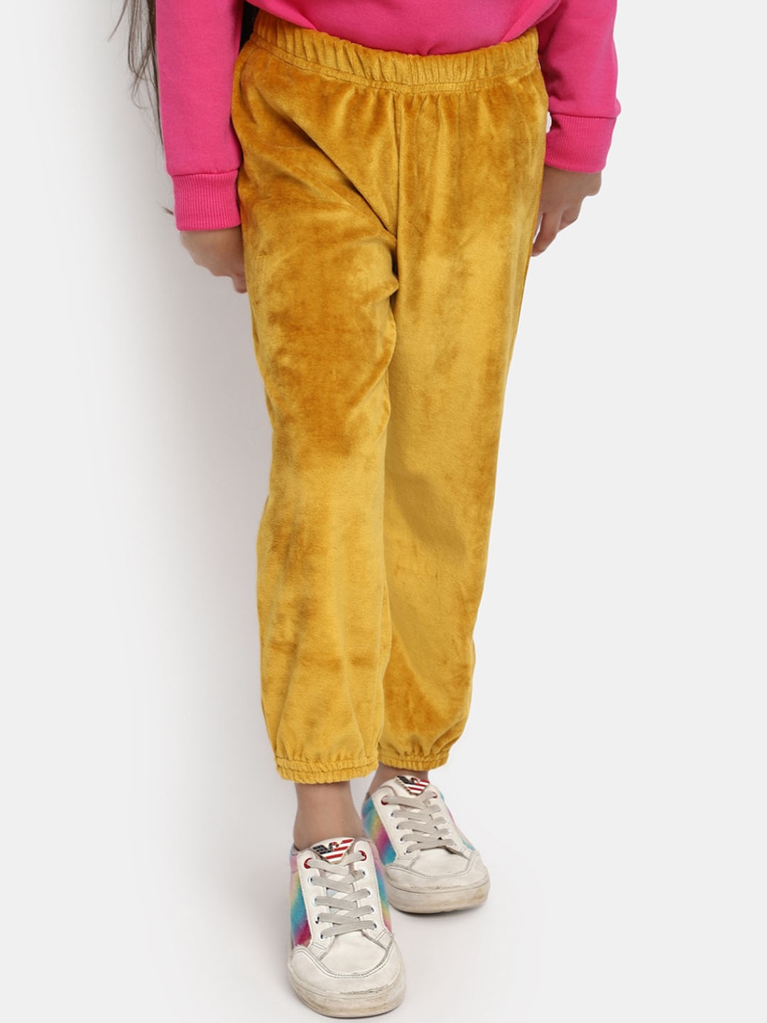 

V-Mart Girls Mid-Rise Knitted Velvet Jogger, Mustard
