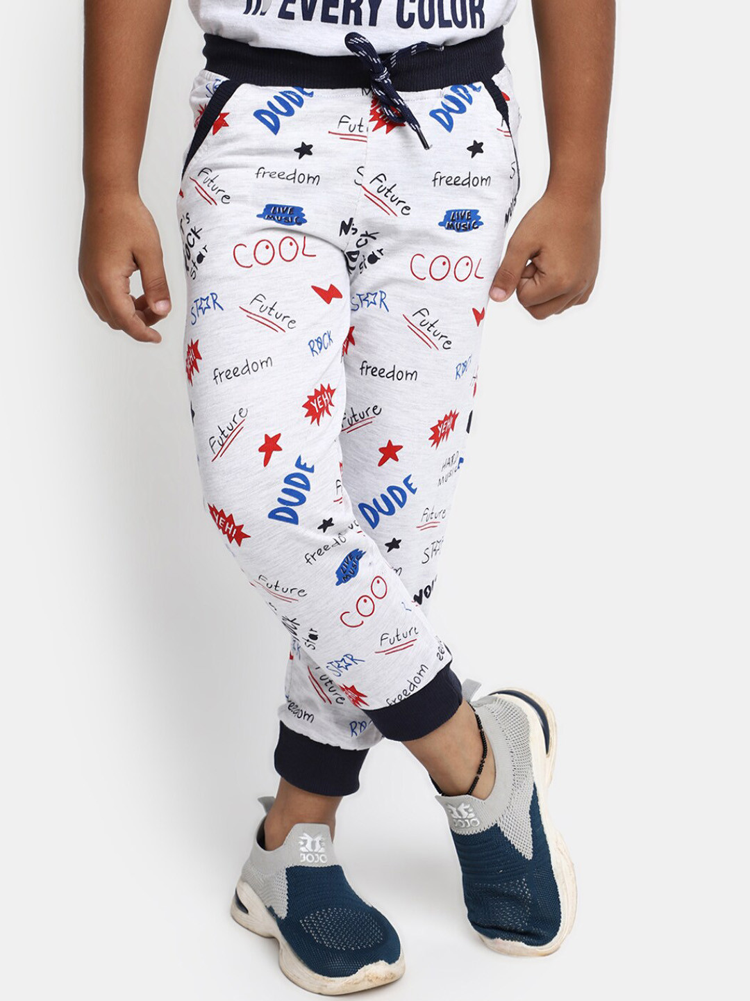 

V-Mart Boys Typography Printed Cotton Joggers, White