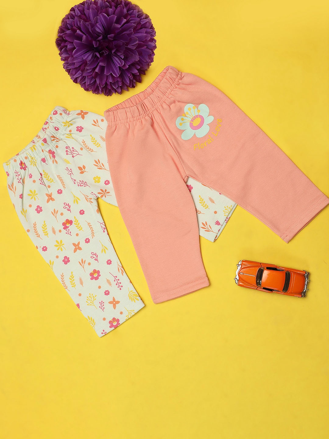 

V-Mart Infants Pack Of 2 Printed Fleece Lounge Pants, Peach