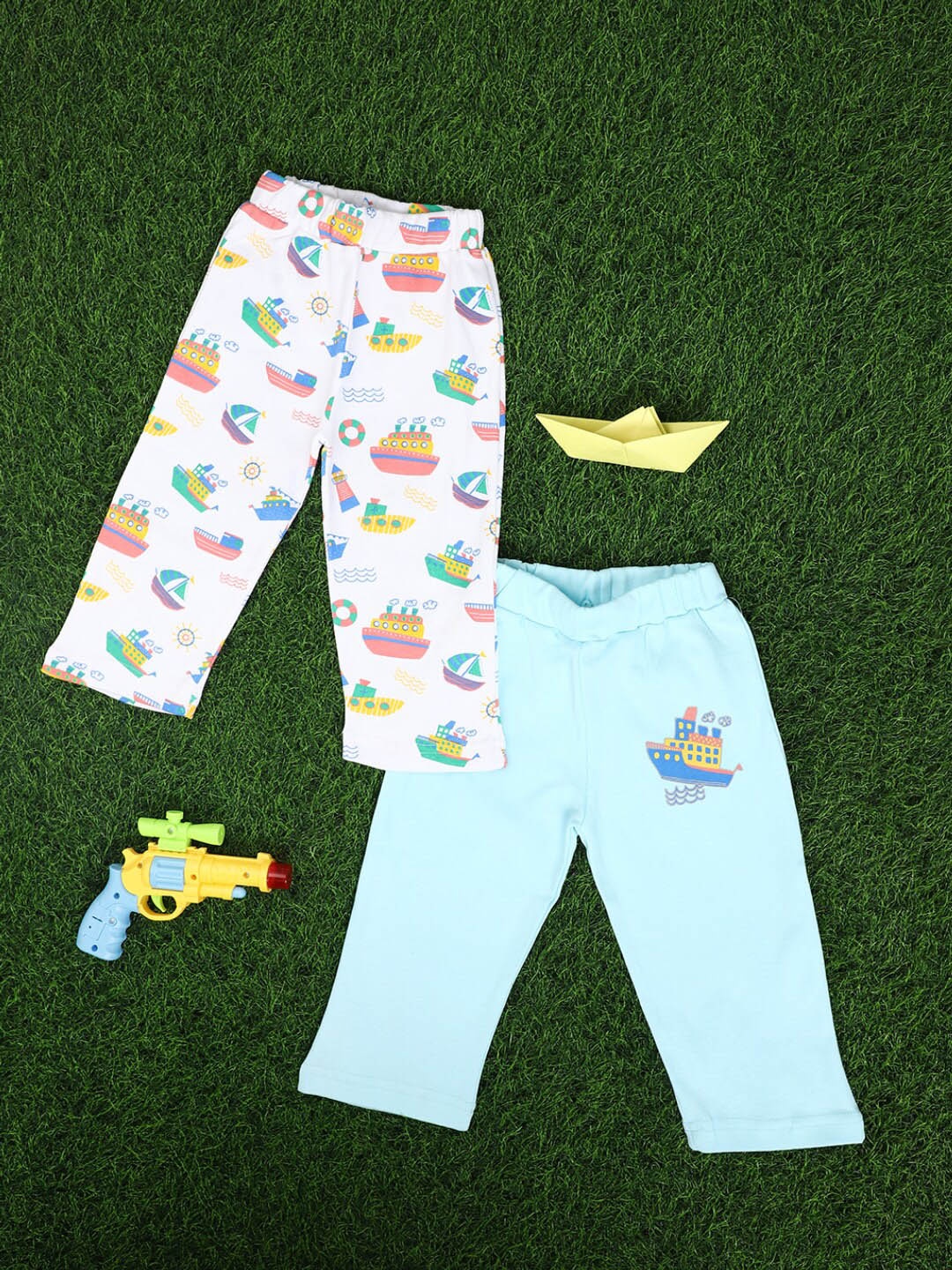 

V-Mart Infants Pack Of 2 Printed Cotton Lounge Pants, Blue