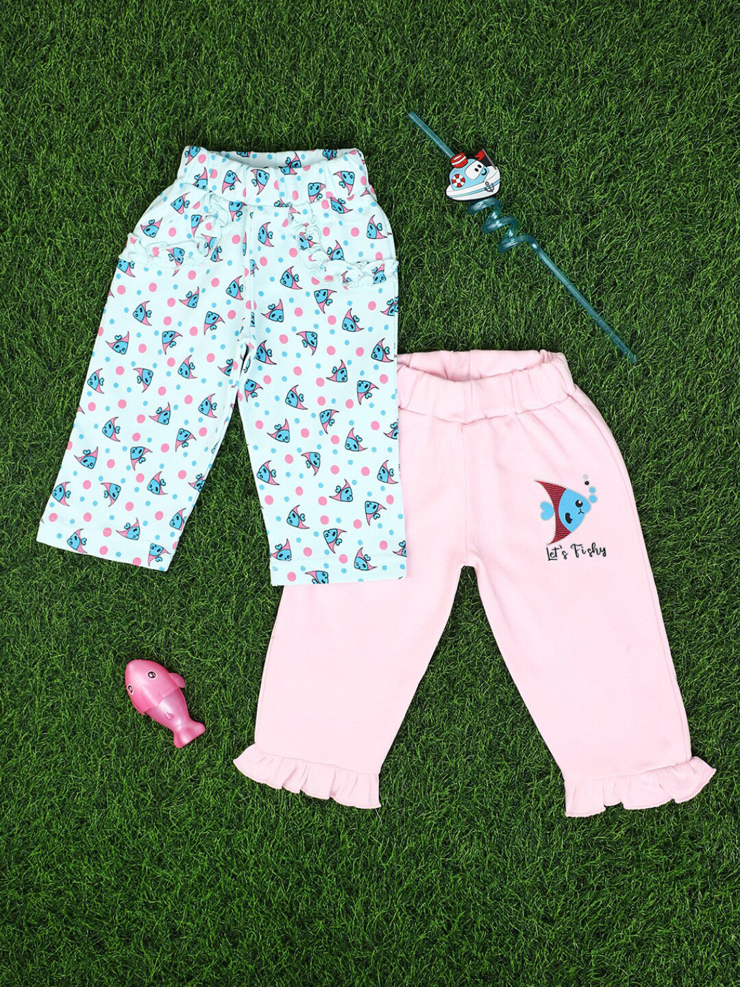 

V-Mart Infants Pack Of 2 Printed Cotton Lounge Pants, Blue