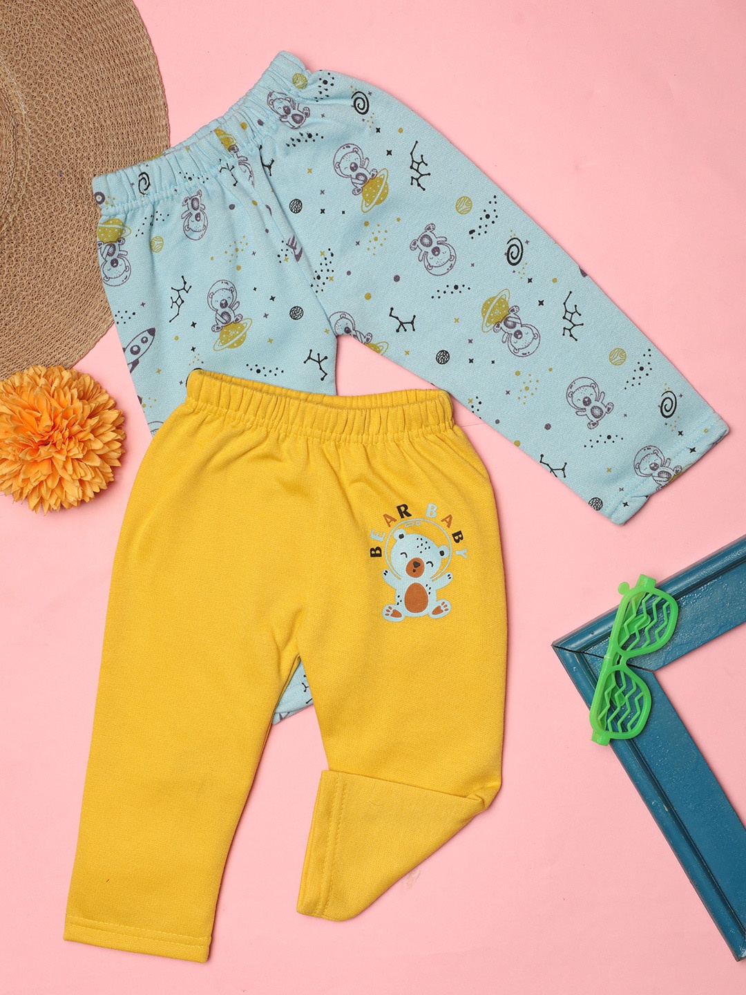

V-Mart Infant Kids Pack Of 2 Printed Fleece Lounge Pants, Blue
