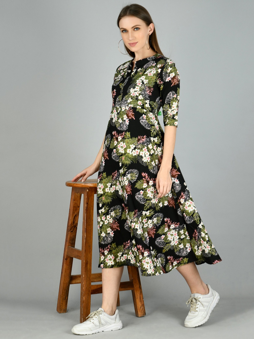 

Moshe Floral Print A-Line Midi Dress, Black