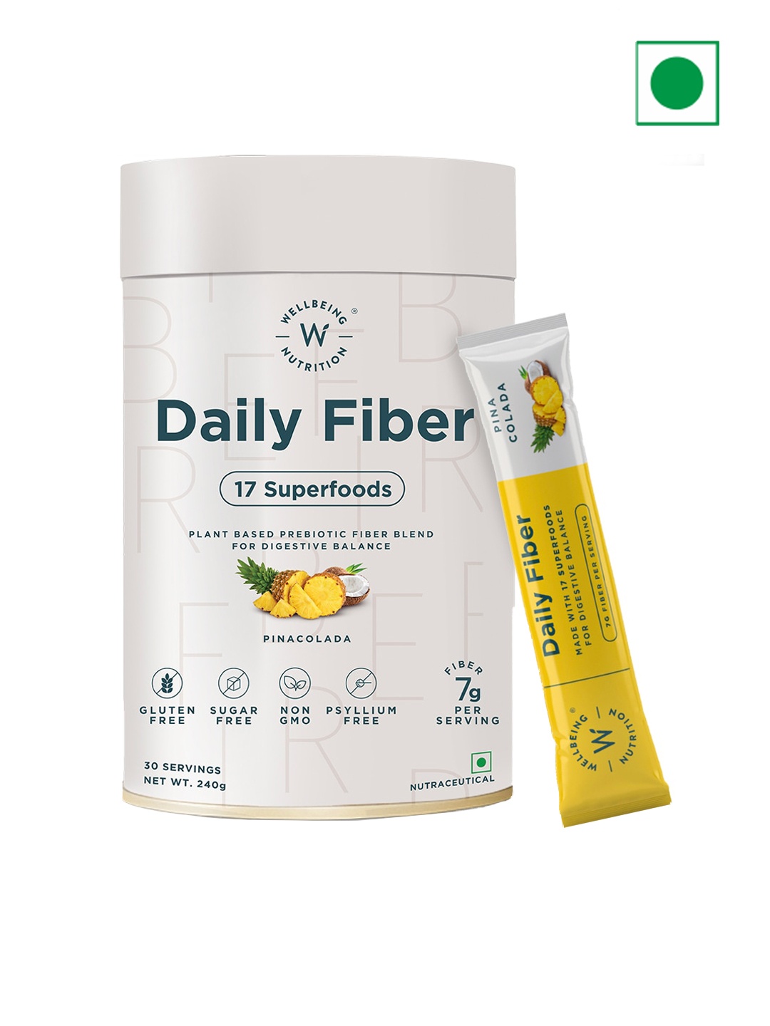 

Wellbeing Nutrition Prebiotic 17 Superfoods Pina Colada Daily Fiber Powder - 30 Sachet, White