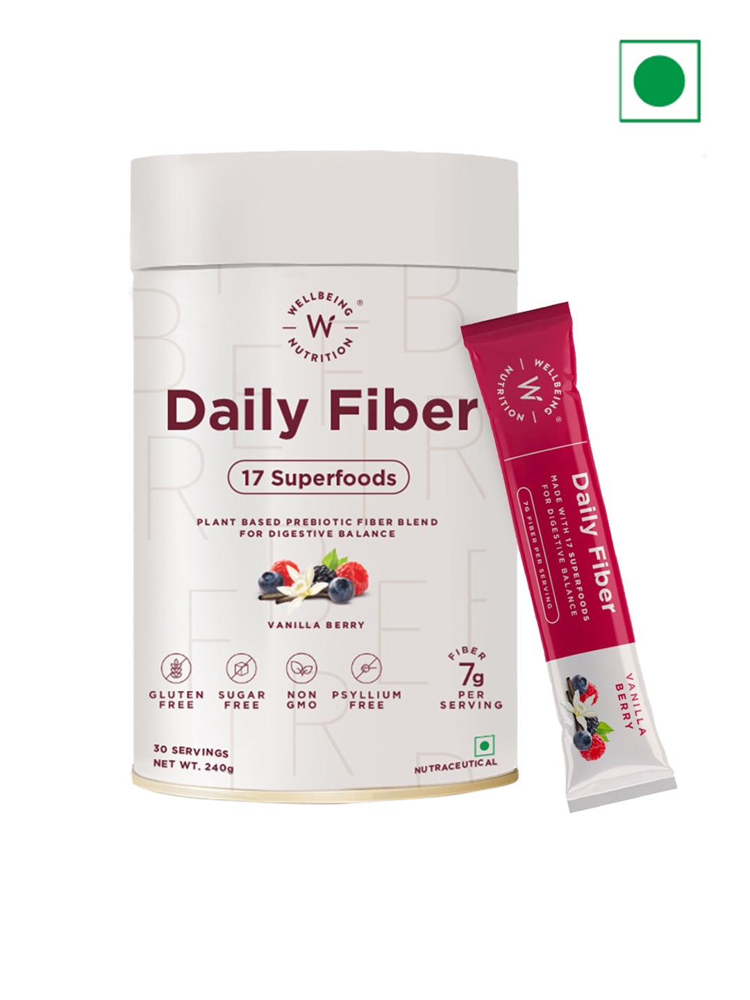 

Wellbeing Nutrition 17 Superfoods Prebiotic Daily Fiber 240g - Vanilla Berry, White