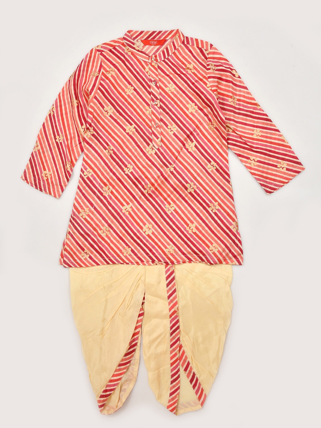 

mirari Boys Striped Pure Cotton Kurta & Dhoti Pants, Red