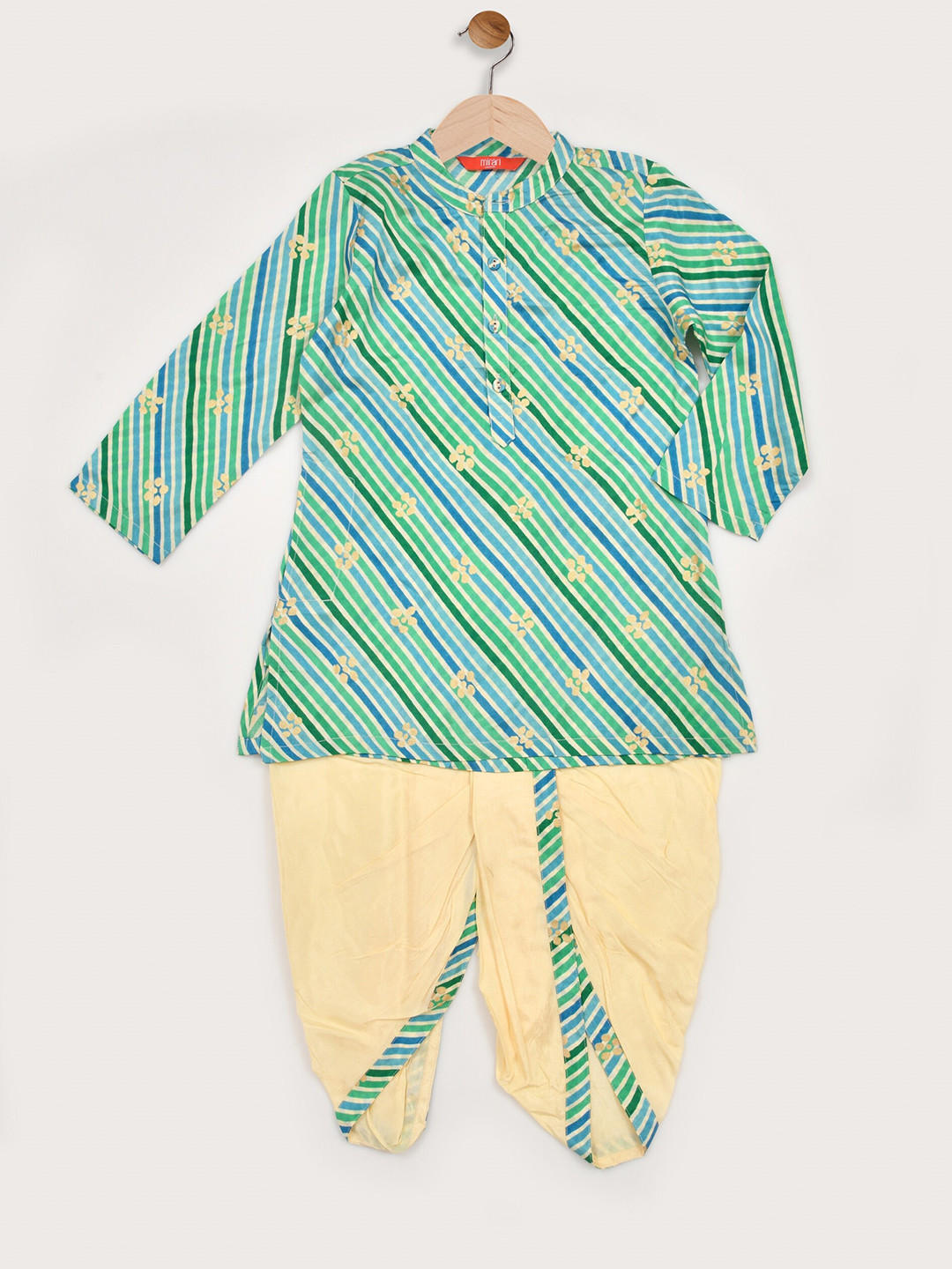 

mirari Boys Striped Pure Cotton Kurta & Dhoti Pants, Green