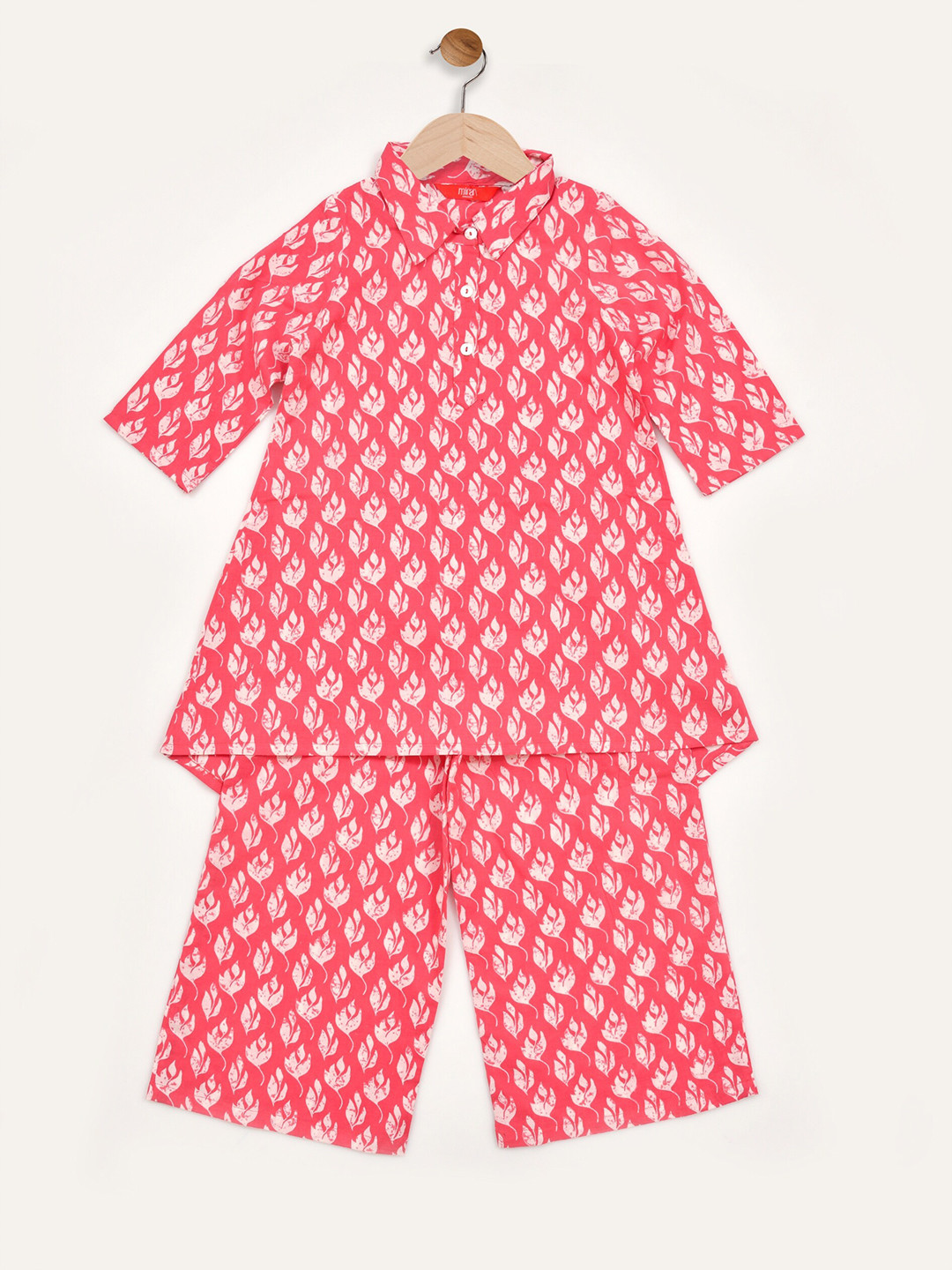 

mirari Girls Ethnic Motifs Printed Pure Cotton Kurta With Trousers, Pink