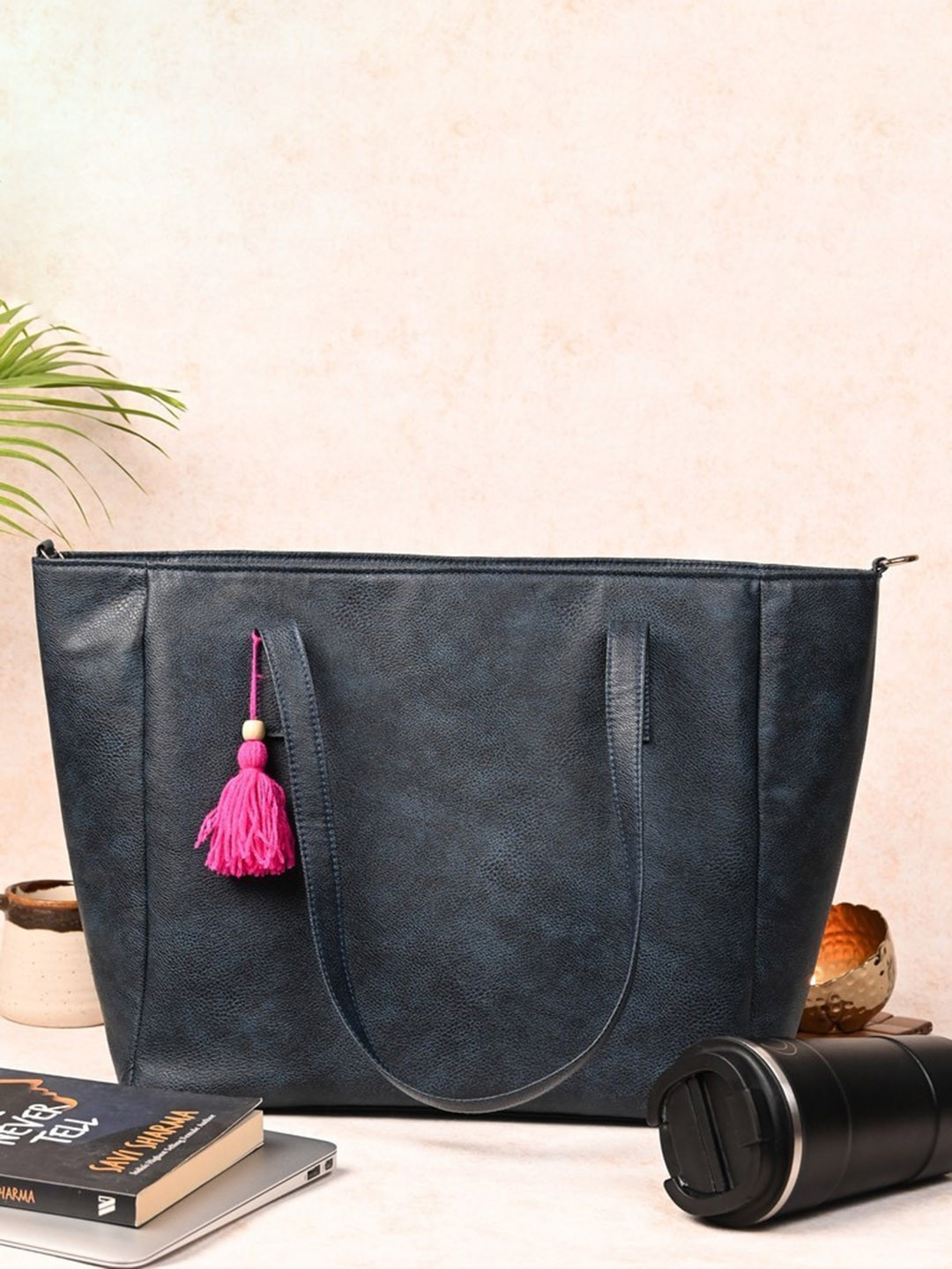 

Visual Echoes Structured Shoulder Bag with Tasselled, Blue