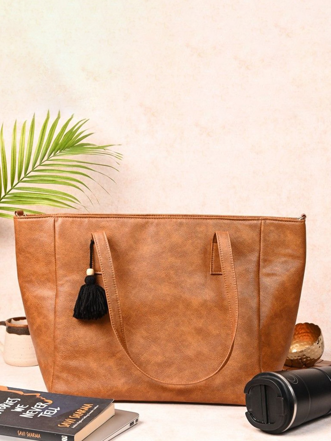 

Visual Echoes Structured Tote Bag, Tan