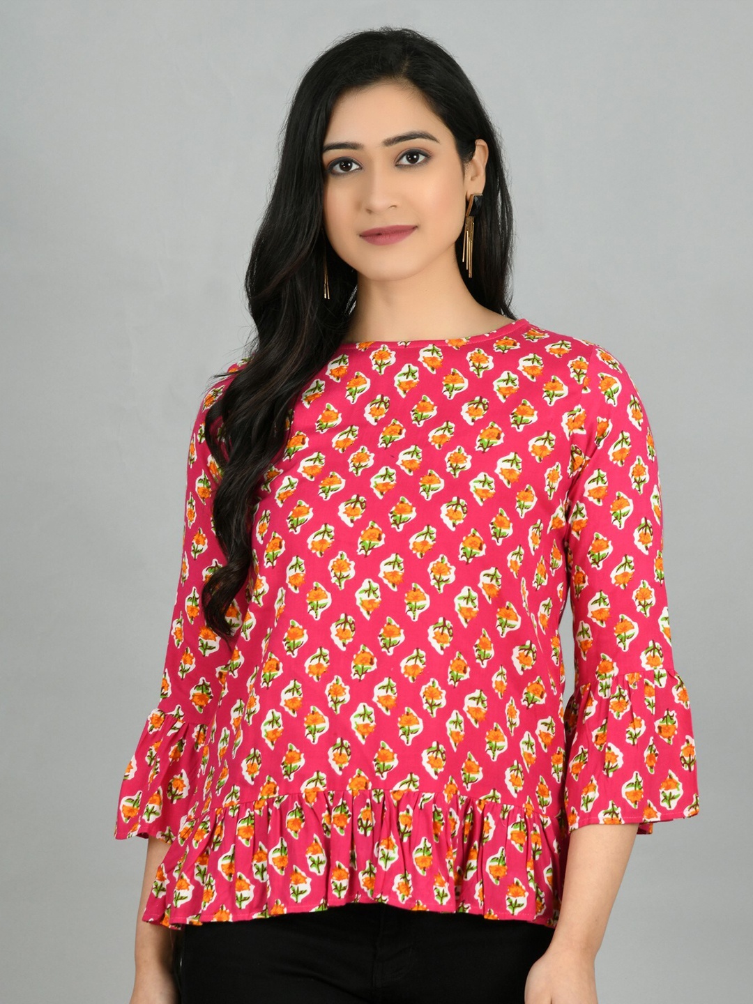 

Moshe Floral Printed Bell Sleeve Top, Pink