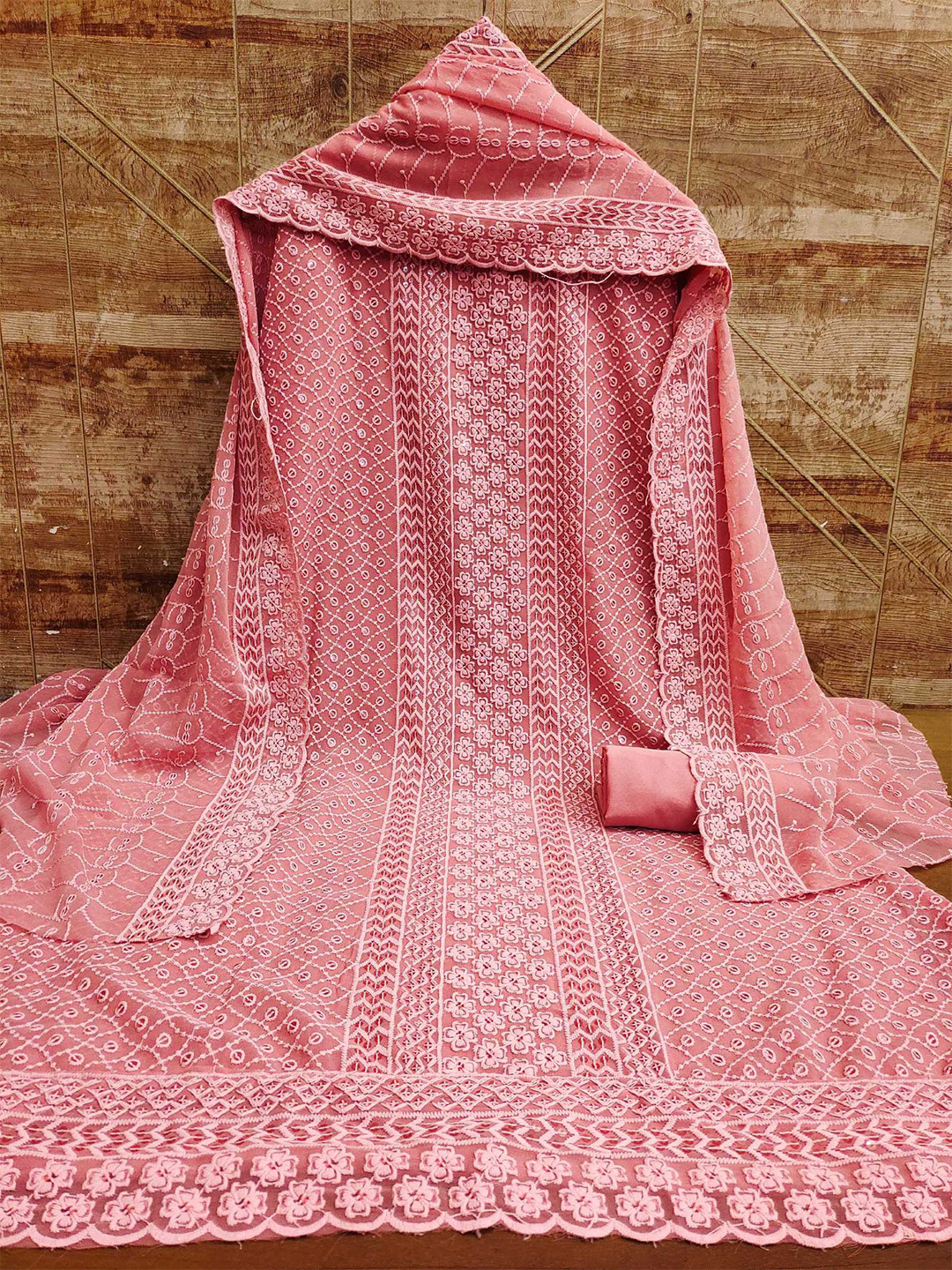 

KALINI Embroidered Unstitched Dress Material, Pink