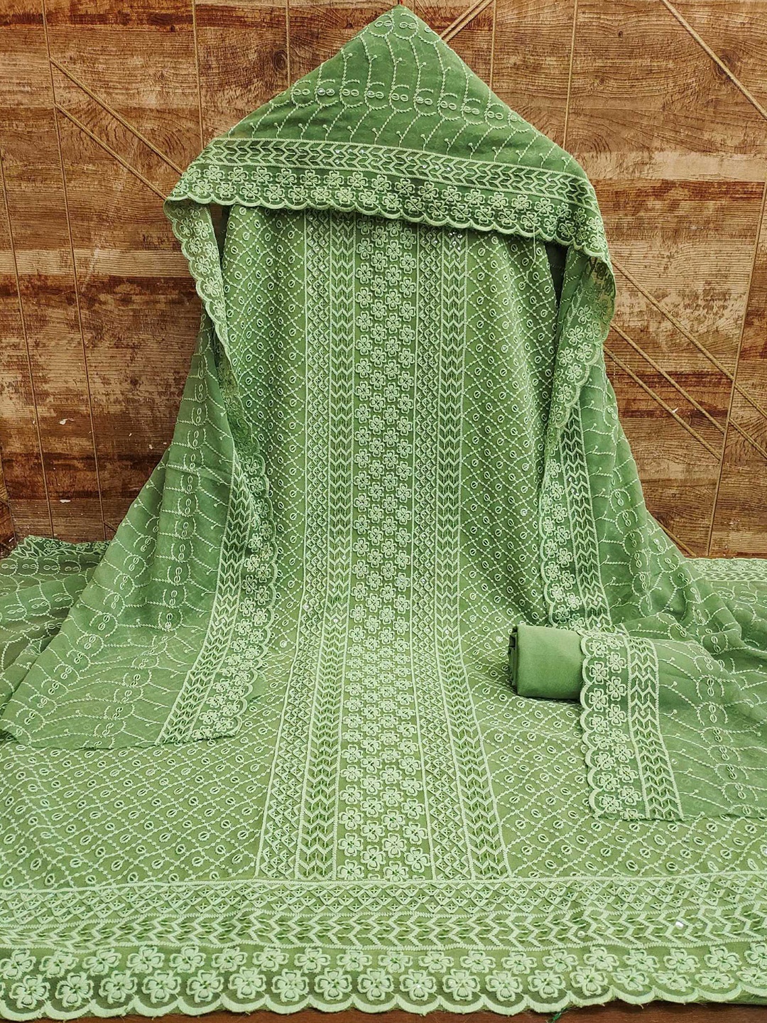 

KALINI Ethnic Motifs Embroidered Sequinned Unstitched Dress Material, Green