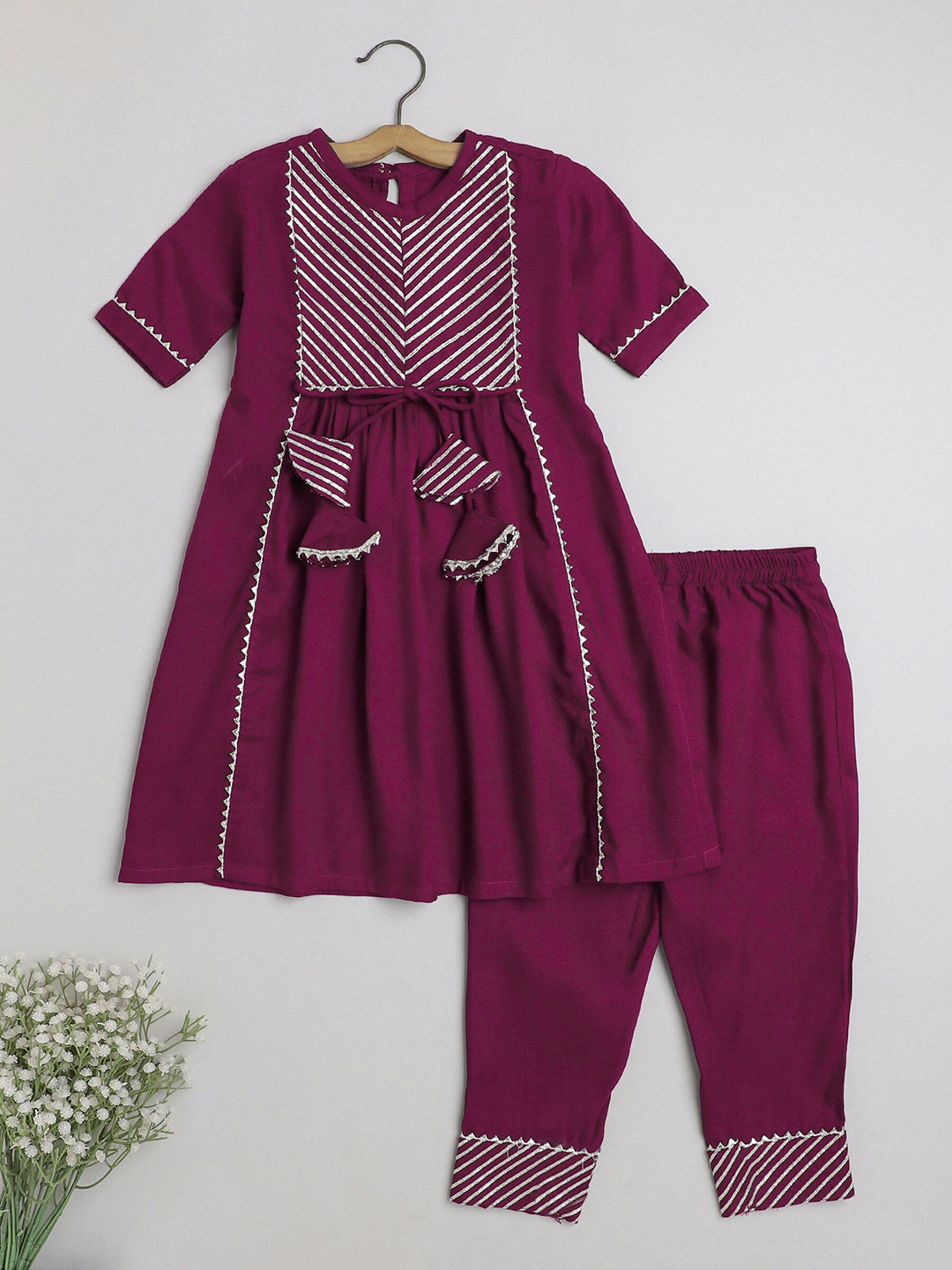 

The Magic Wand Girls Round Neck Gotta Patti Pure Cotton Kurta With Salwar, Magenta