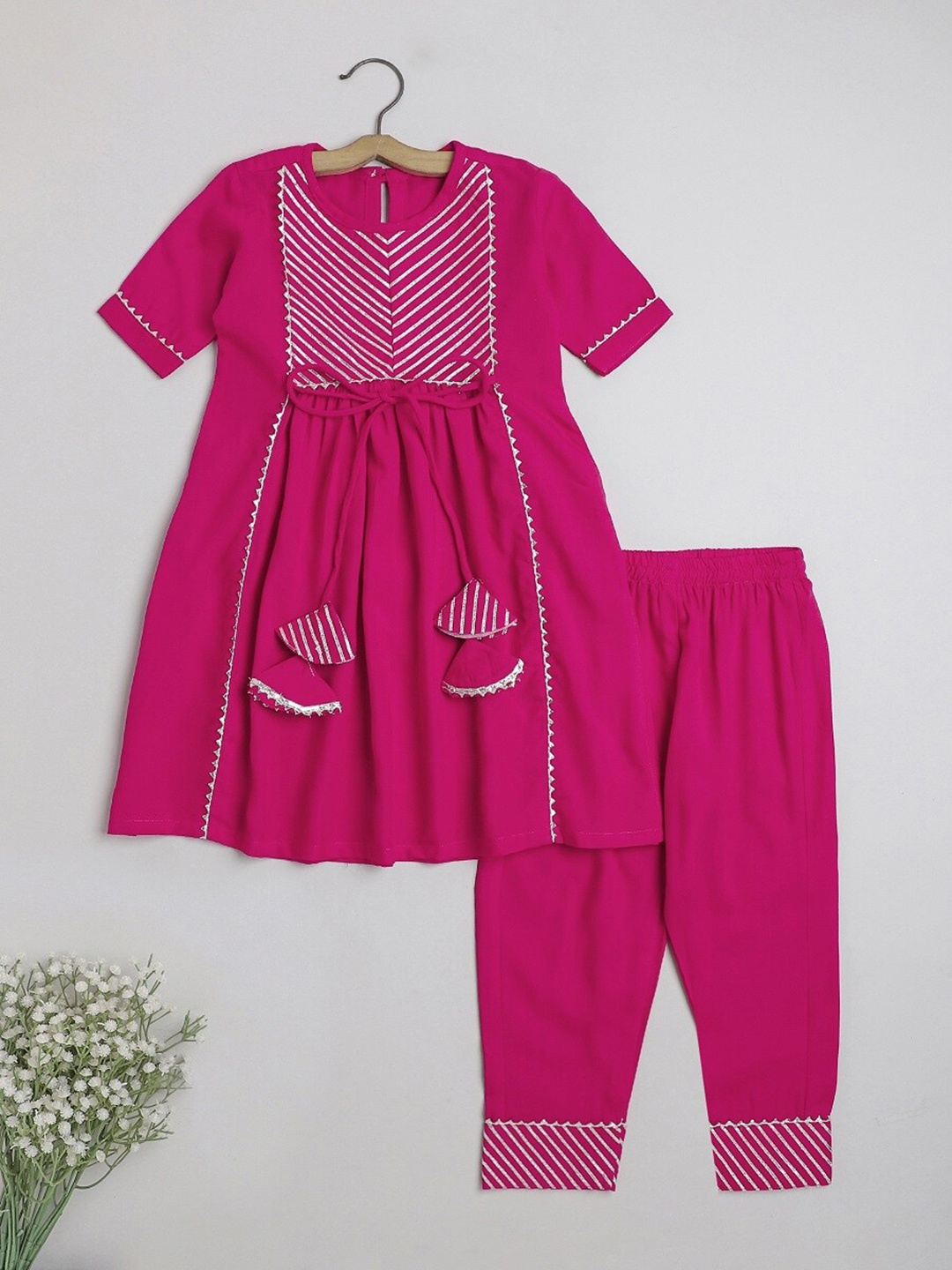 

The Magic Wand Girls Round Neck Gotta Patti Pure Cotton Kurta With Salwar, Pink