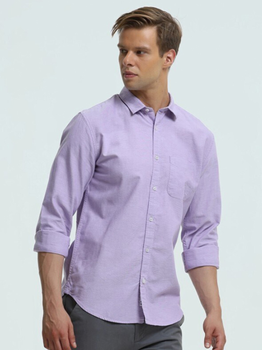 

TURMS Men Solid Opaque Anti-Stain & Anti-Odour Oxford Shirt, Purple