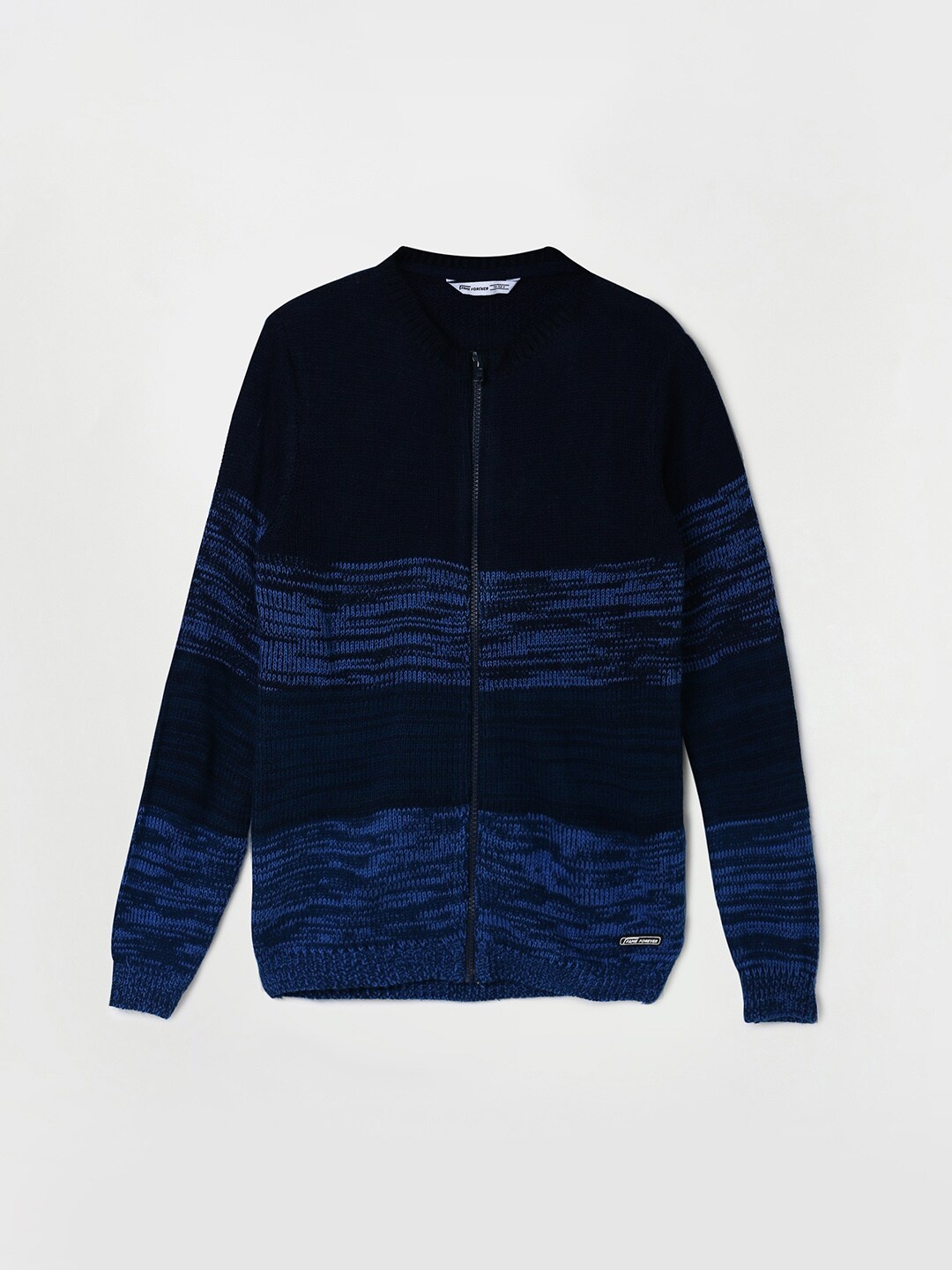 

Fame Forever by Lifestyle Boys Striped Mock Collar Pure Cotton Cardigan Sweaters, Blue