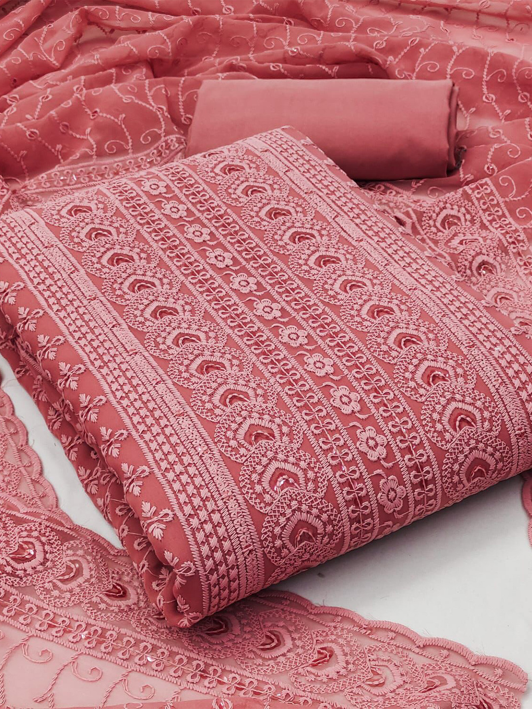 

KALINI Embroidered Unstitched Dress Material, Pink