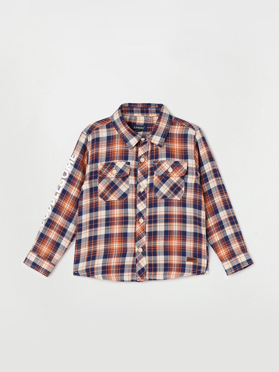 

Juniors by Lifestyle Boys Tartan Checked Pure Cotton Casual Shirt, Brown