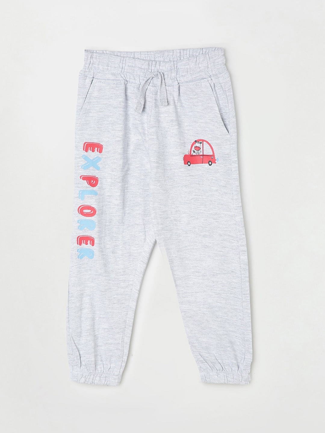 

Juniors by Lifestyle Boys Typography Printed Mid-Rise Pure Cotton Joggers, Grey melange