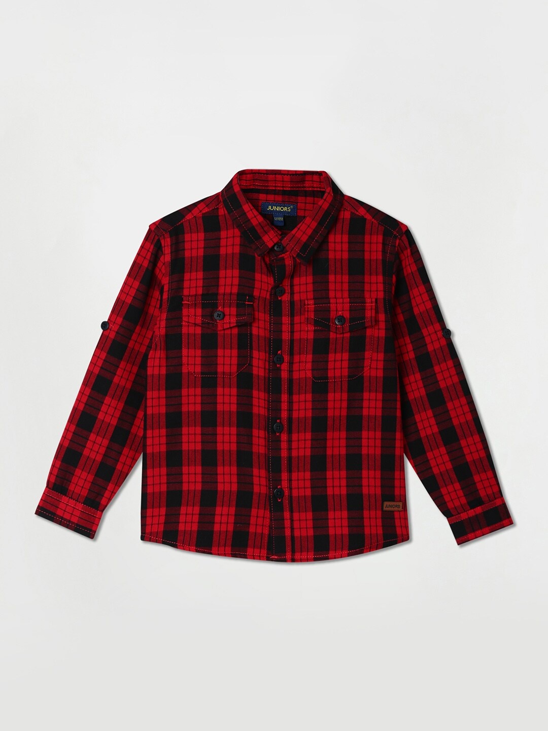 

Juniors by Lifestyle Boys Buffalo Checked Roll-Up Sleeves Pure Cotton Casual Shirt, Red