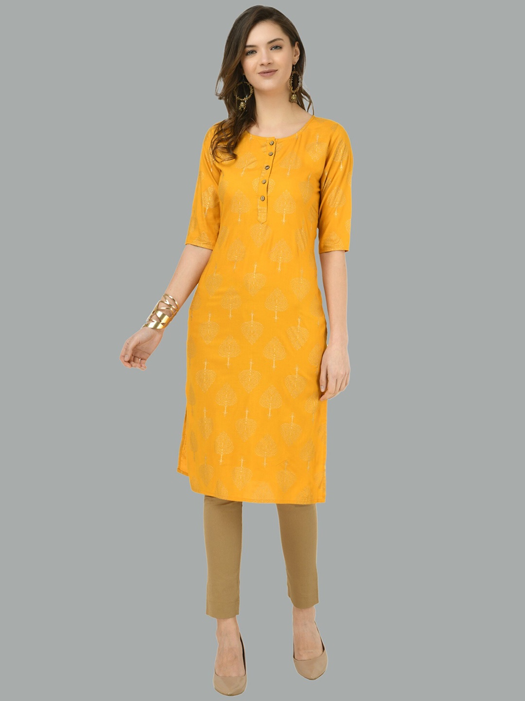 

Moshe Ethnic Motifs Printed Regular Kurta, Yellow