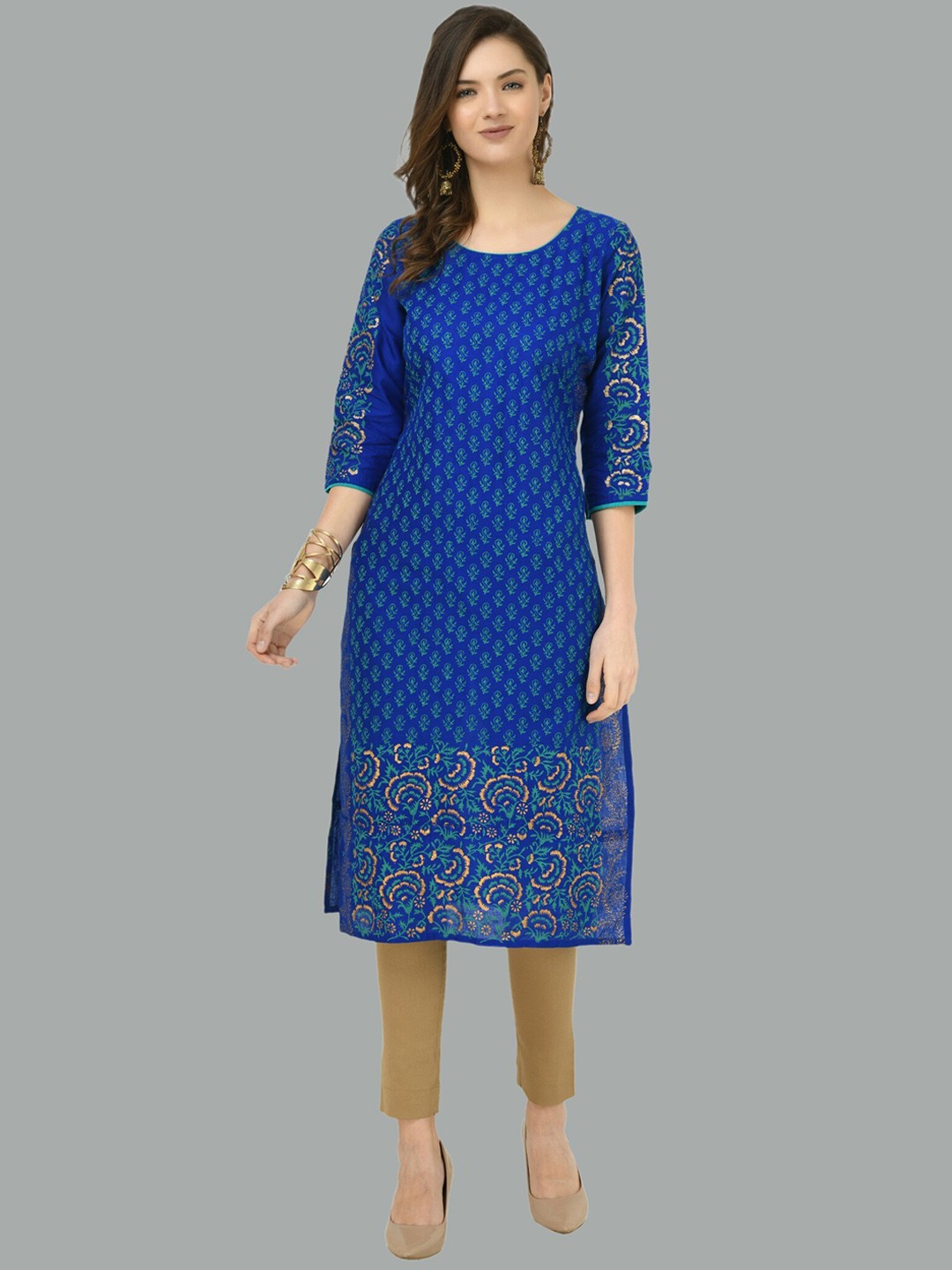 

Moshe Ethnic Motifs Printed Regular Kurta, Blue