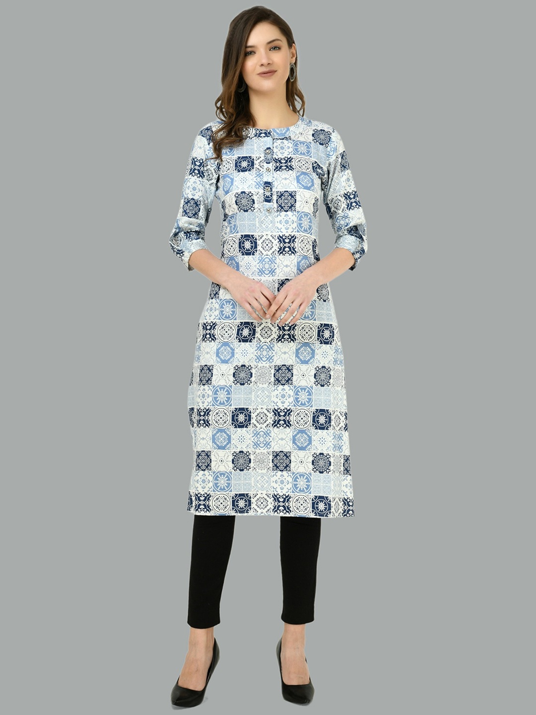 

Moshe Ethnic Motifs Printed Straight Kurta, White