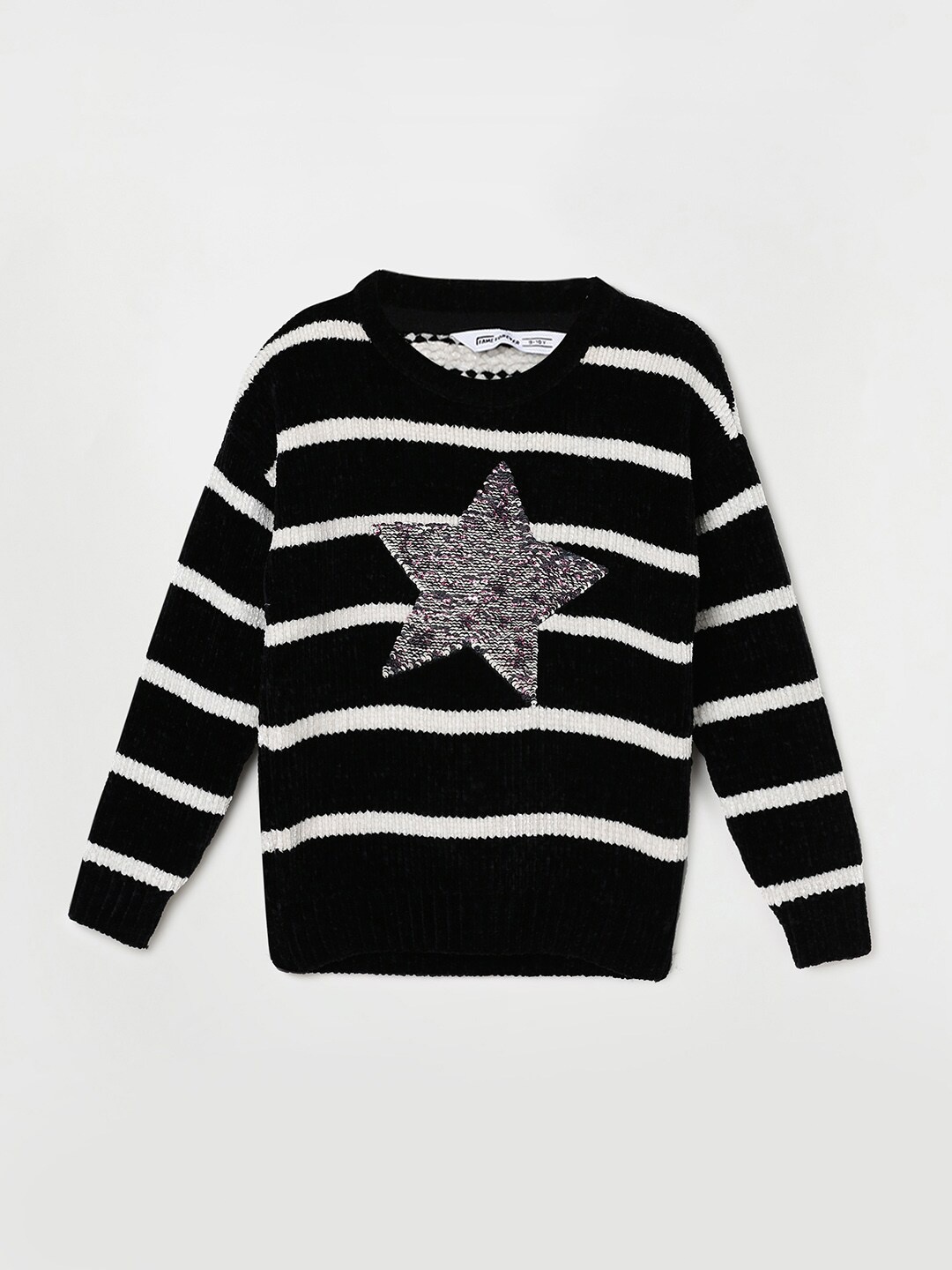 

Fame Forever by Lifestyle Girls Striped Pullover with Embellished Detail, Black