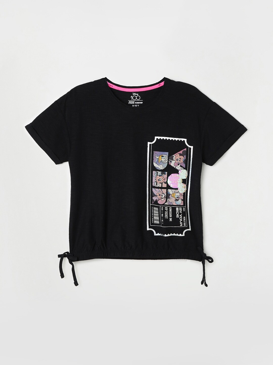 

Fame Forever by Lifestyle Girls Mickey & Friends Printed Pure Cotton T-shirt, Black