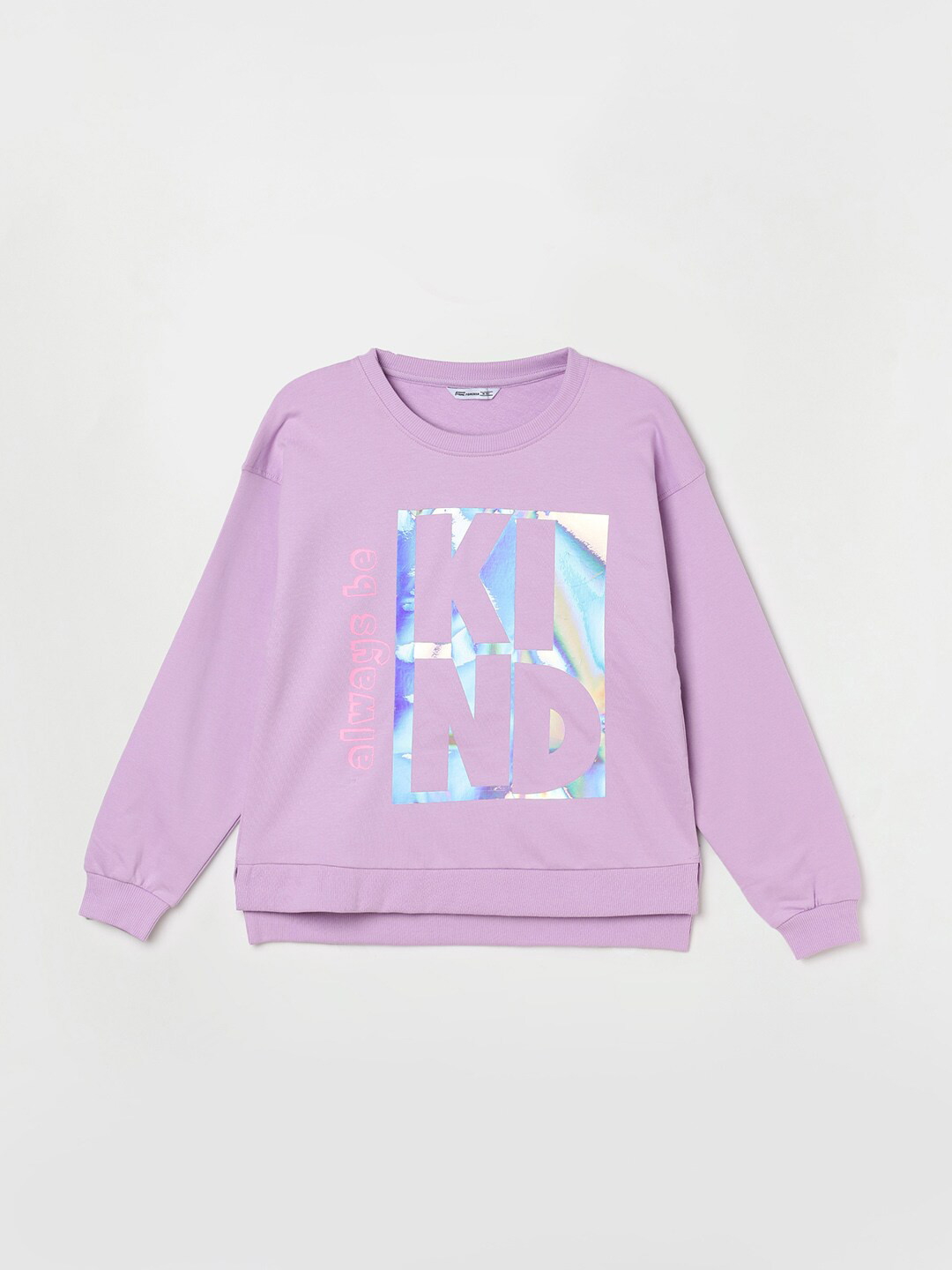 

Fame Forever by Lifestyle Girls Typography Printed Long Sleeve Cotton Pullover Sweatshirt, Lavender