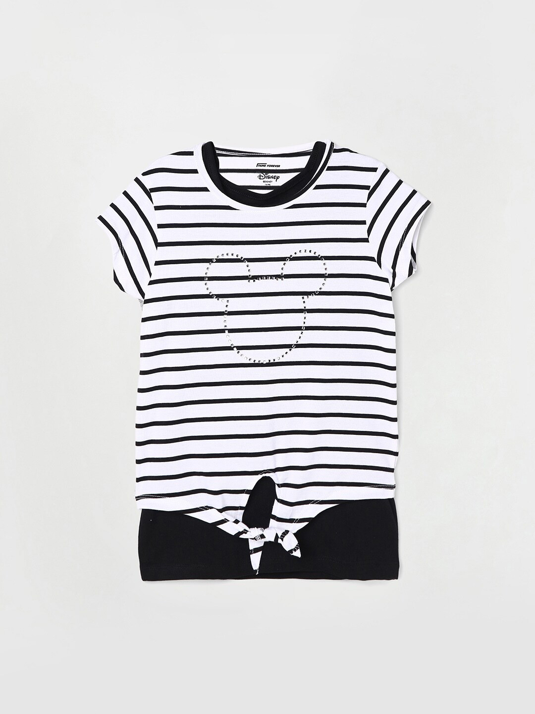 

Fame Forever by Lifestyle Girls Striped Pure Cotton T-shirt, Black