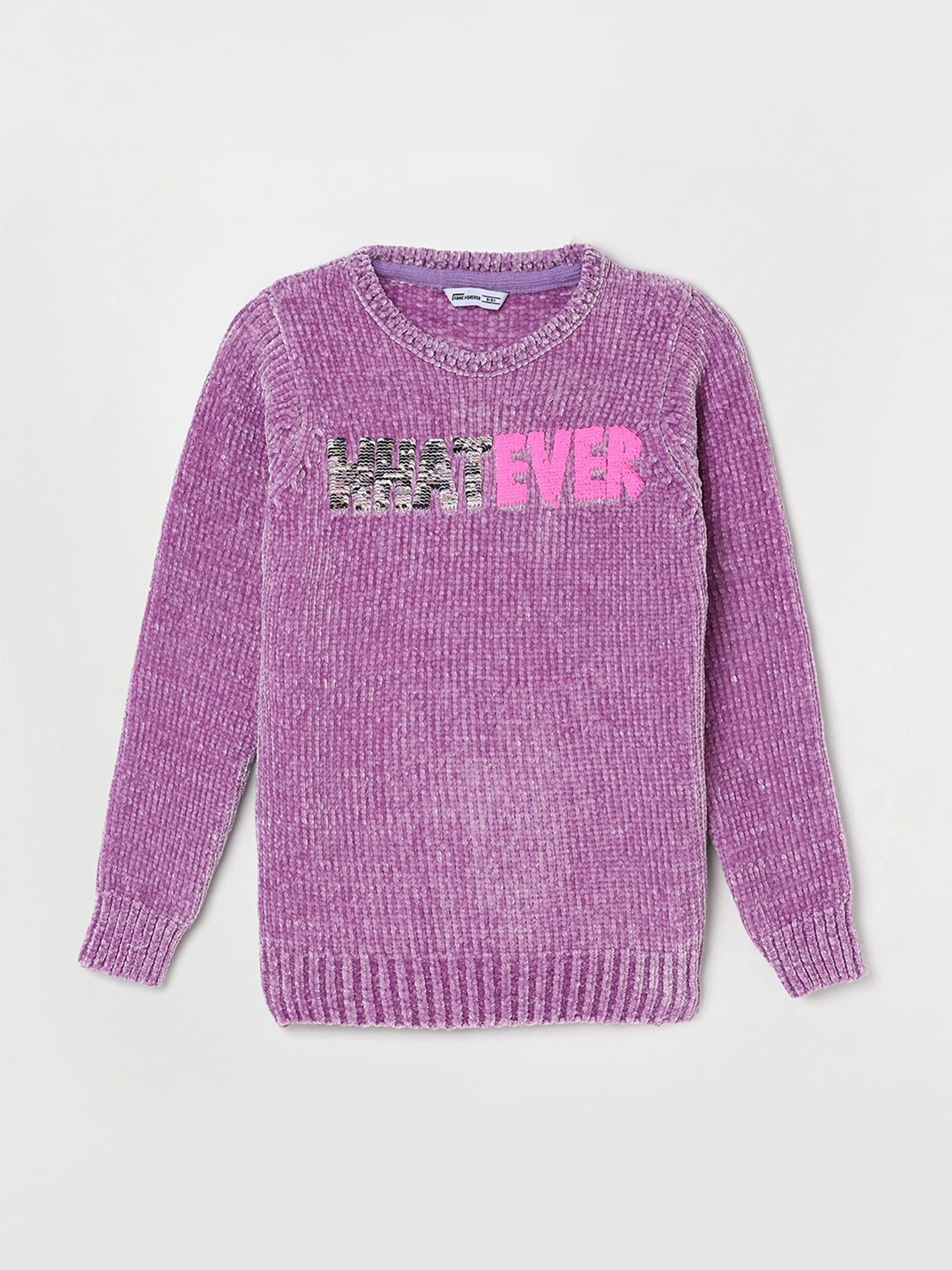 

Fame Forever by Lifestyle Girls Typography Embroidered Sequinned Pullover, Purple