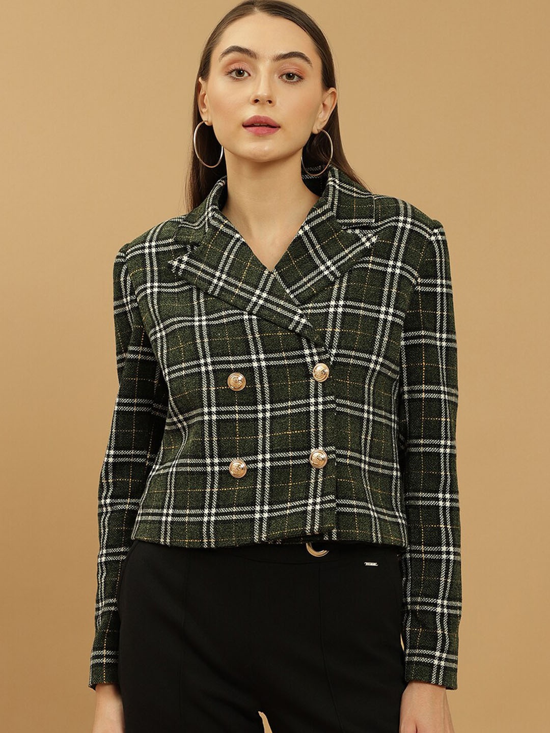 

Beatnik Checked Cotton Double-Breasted Blazer, Green
