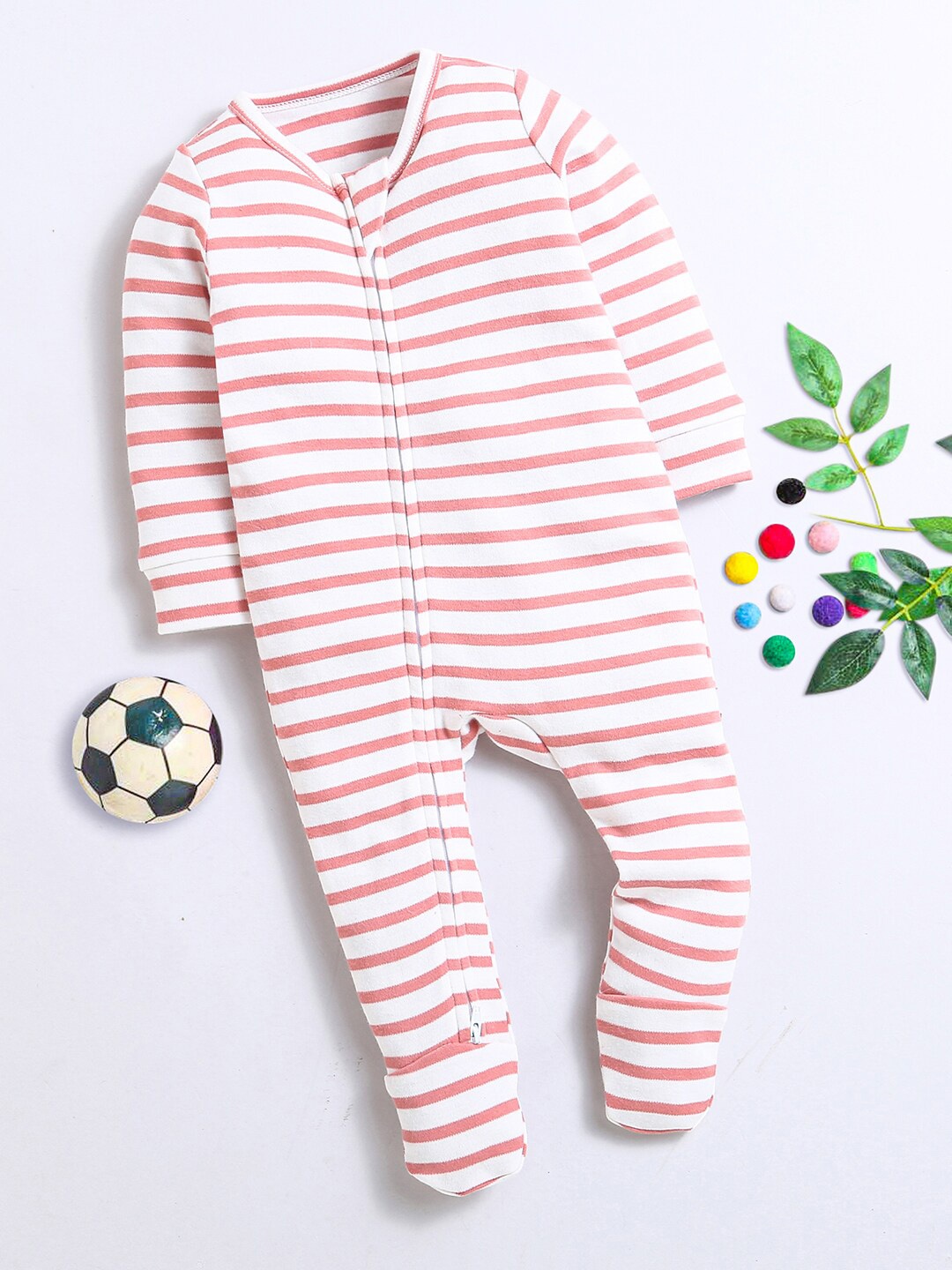 

Nino Bambino Kids Striped Cotton Rompers, White